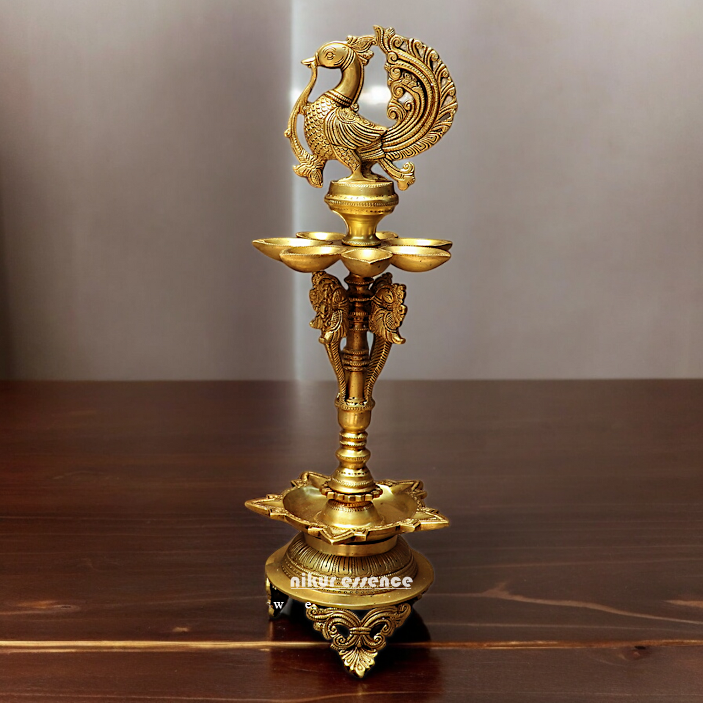Large Solid Brass Peacock Diya Lamp - 59 cm Nikuressence