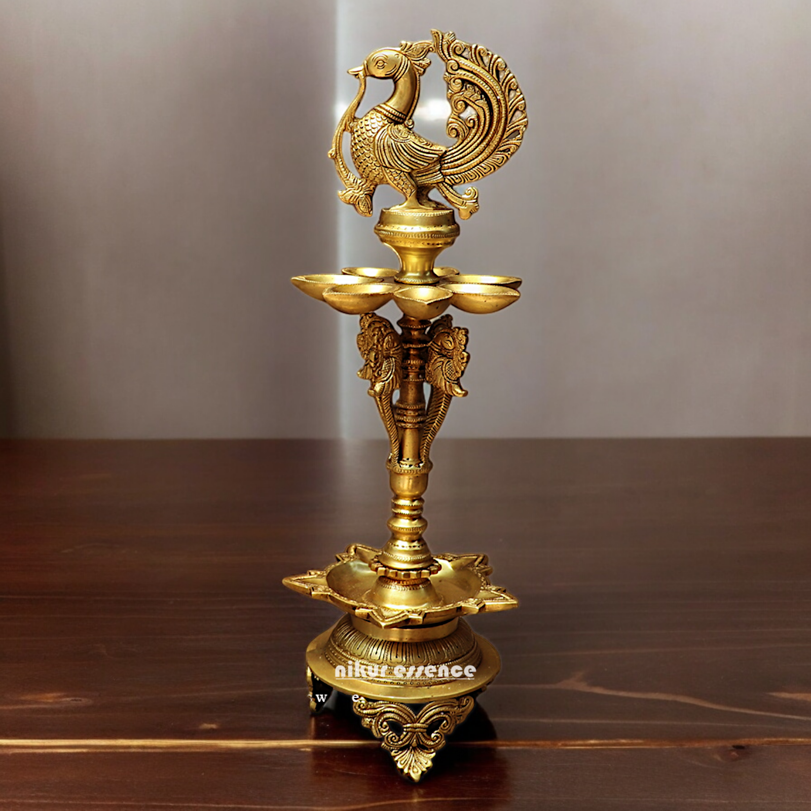 Large Solid Brass Peacock Diya Lamp - 59 cm Nikuressence