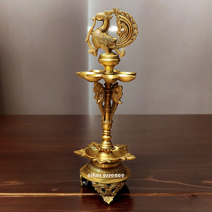Large Solid Brass Peacock Diya Lamp - 59 cm Nikuressence