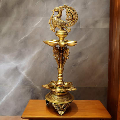 Large Solid Brass Peacock Diya Lamp - 59 cm Nikuressence