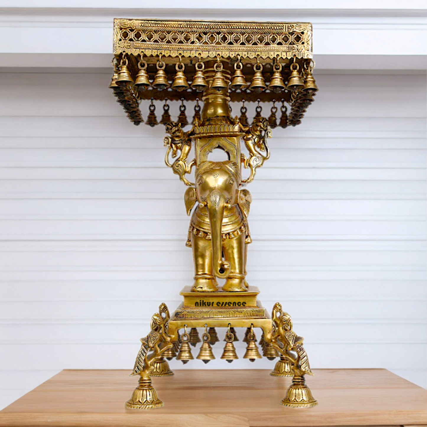 Online Solid Brass Elephant chowki with Bells - 23 inches Nikuressence
