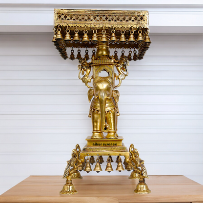 Online Solid Brass Elephant chowki with Bells - 23 inches Nikuressence
