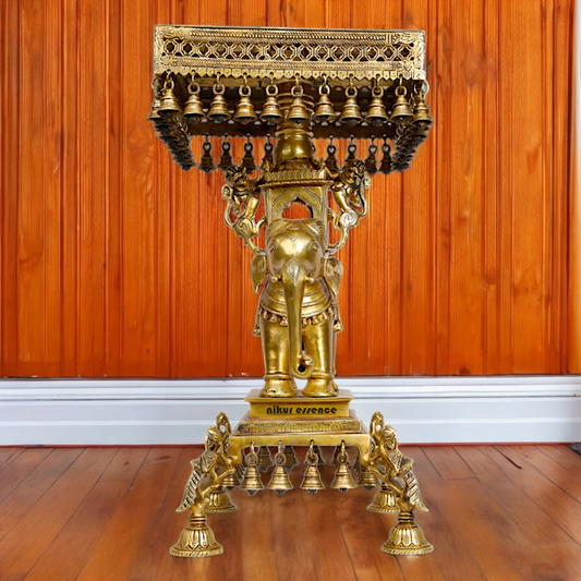 Online Solid Brass Elephant chowki with Bells - 23 inches Nikuressence