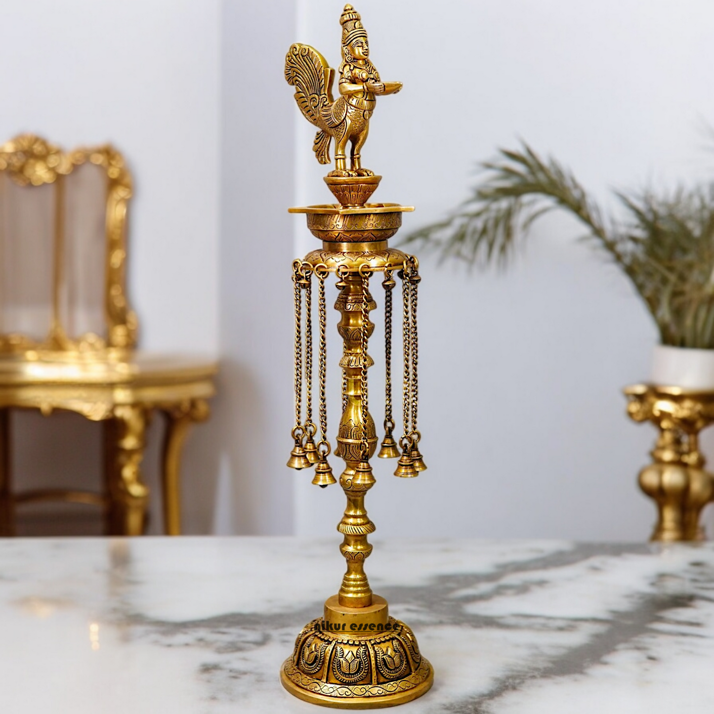 Large Solid Brass kamadhenu Vilakku Oil Diya Lamp - 29 inches Nikuressence
