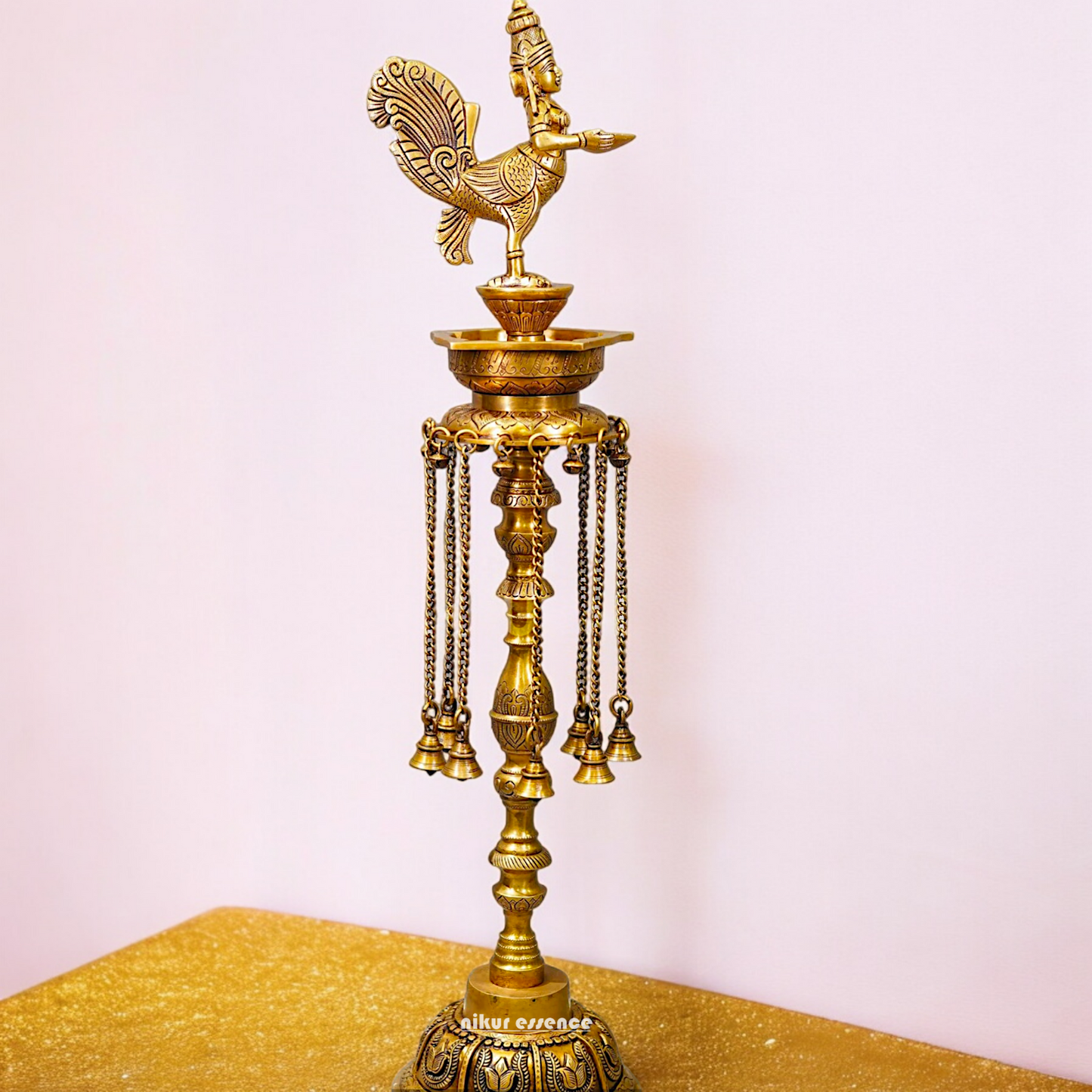 Large Solid Brass kamadhenu Vilakku Oil Diya Lamp - 29 inches Nikuressence