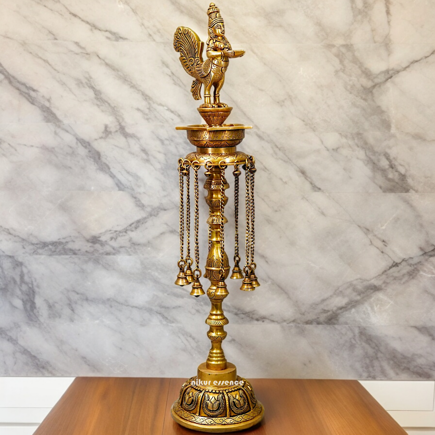 Large Solid Brass kamadhenu Vilakku Oil Diya Lamp - 29 inches Nikuressence