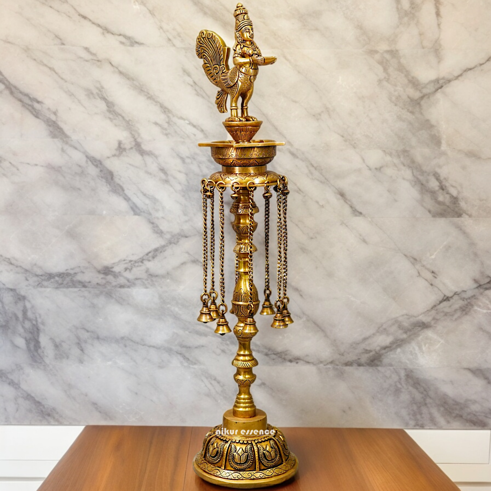 Large Solid Brass kamadhenu Vilakku Oil Diya Lamp - 29 inches Nikuressence