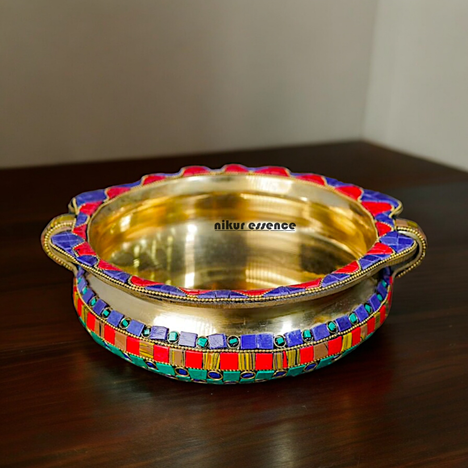Buy Online Brass Urli Bowl with Stone work - 7.5 cm Nikuressence