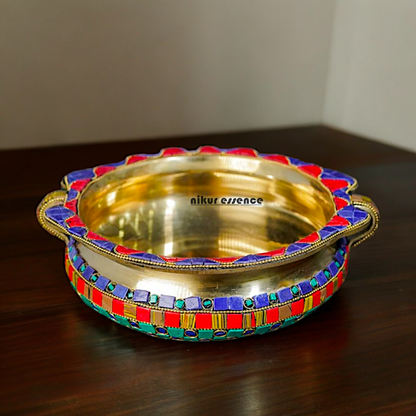 Buy Online Brass Urli Bowl with Stone work - 7.5 cm Nikuressence