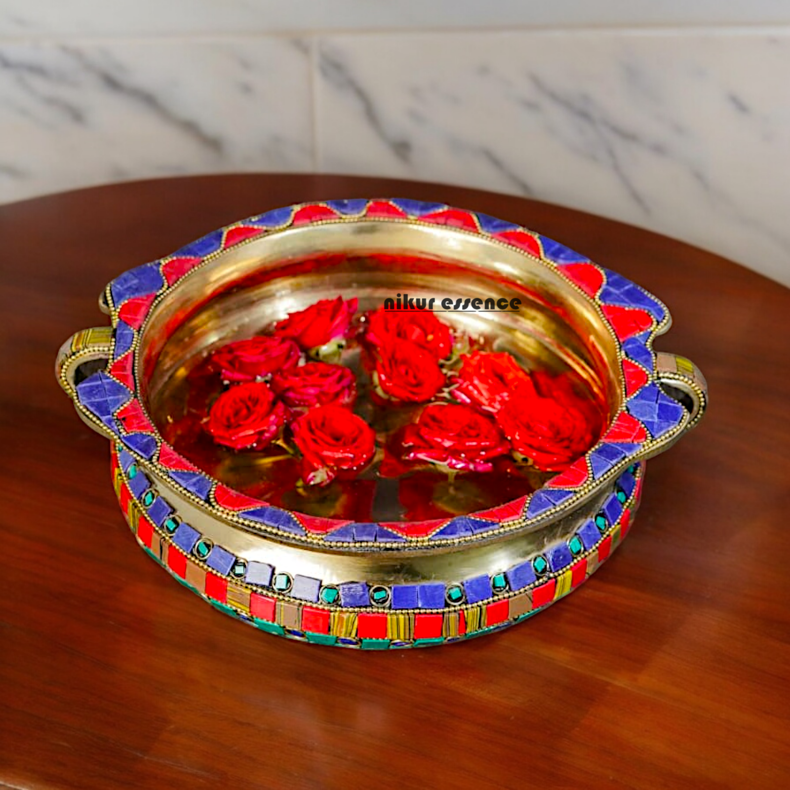 Buy Online Brass Urli Bowl with Stone work - 7.5 cm Nikuressence