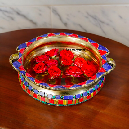 Buy Online Brass Urli Bowl with Stone work - 7.5 cm Nikuressence