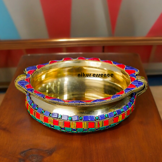 Buy Online Brass Urli Bowl with Stone work - 7.5 cm Nikuressence