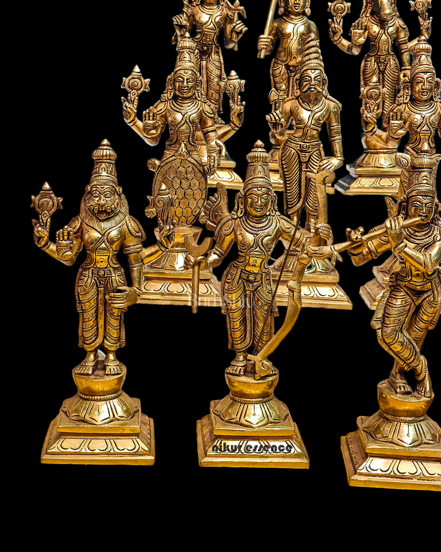 Large Solid Brass Vishnu Dashavatar Statue - 9.50 inches Nikuressence