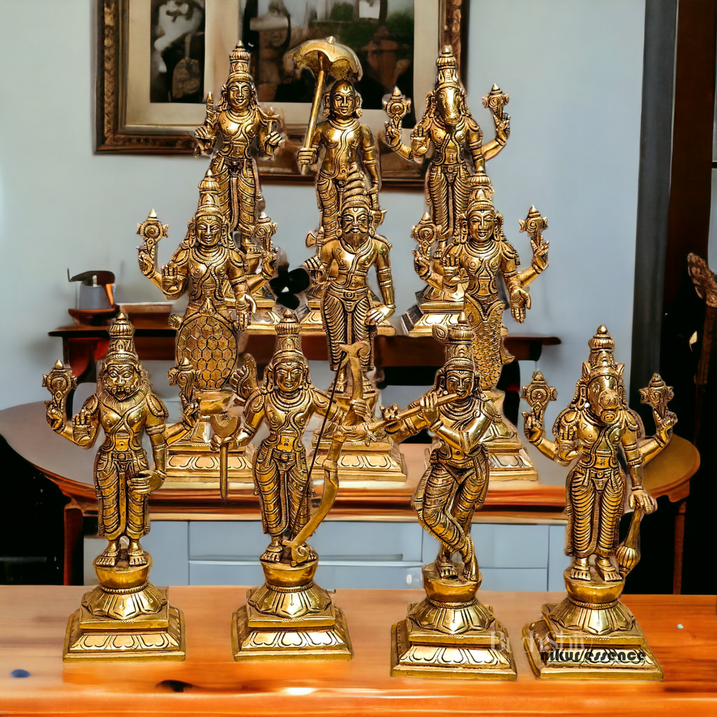 Large Solid Brass Vishnu Dashavatar Statue - 9.50 inches Nikuressence