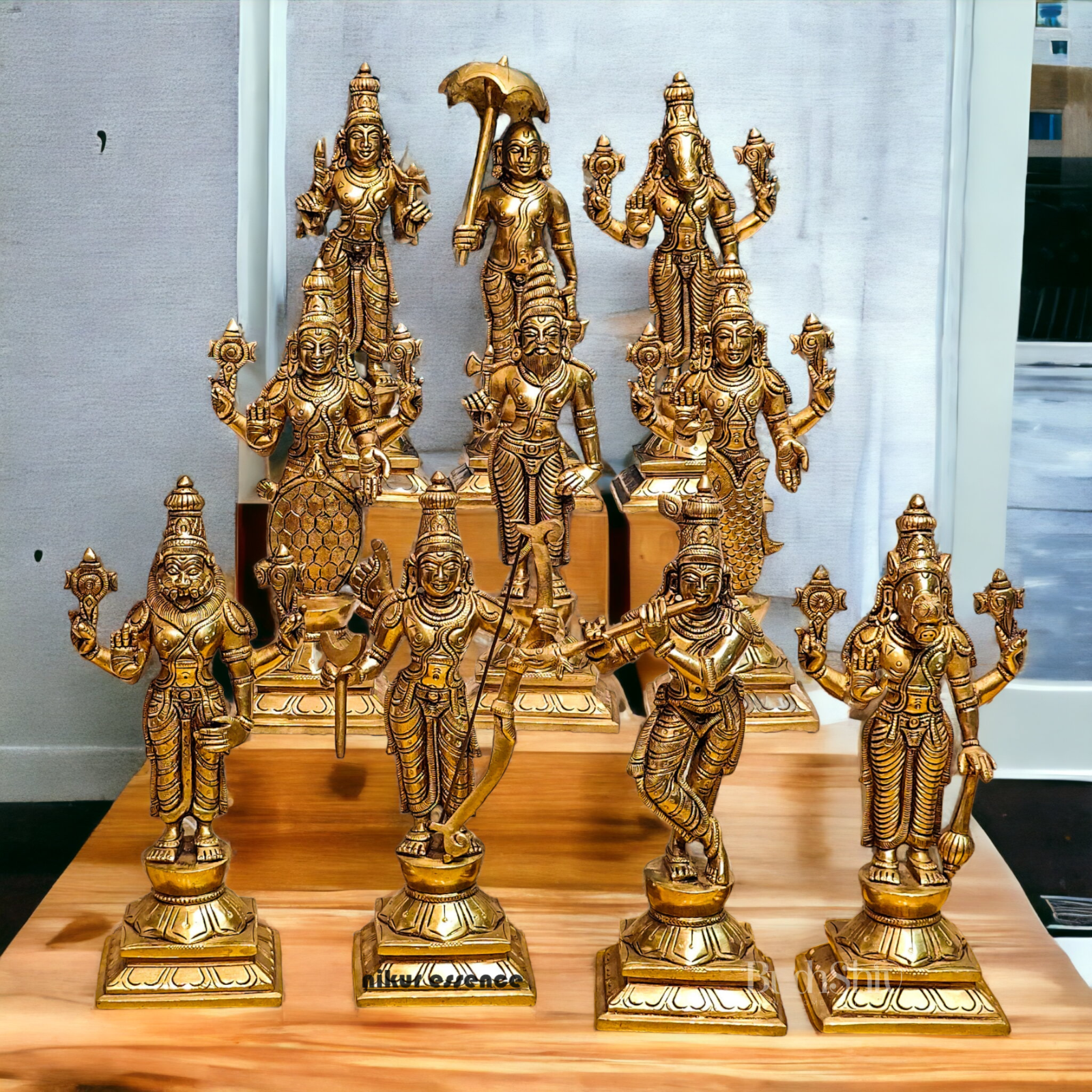 Large Solid Brass Vishnu Dashavatar Statue - 9.50 inches Nikuressence