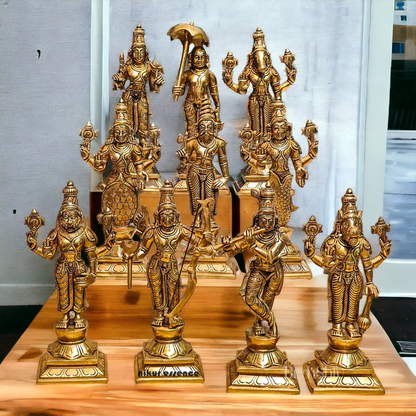 Large Solid Brass Vishnu Dashavatar Statue - 9.50 inches Nikuressence