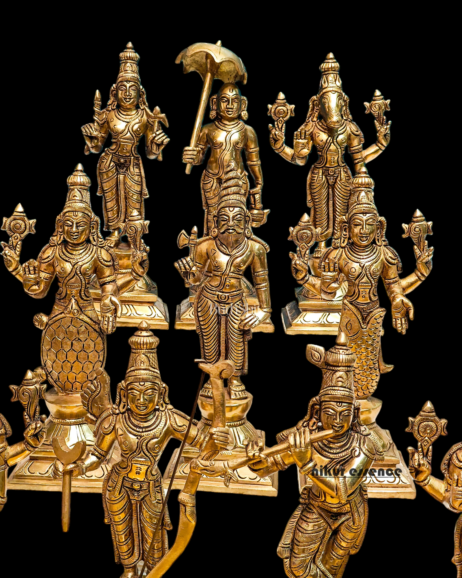 Large Solid Brass Vishnu Dashavatar Statue - 9.50 inches Nikuressence
