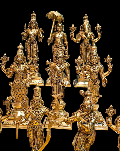 Large Solid Brass Vishnu Dashavatar Statue - 9.50 inches Nikuressence
