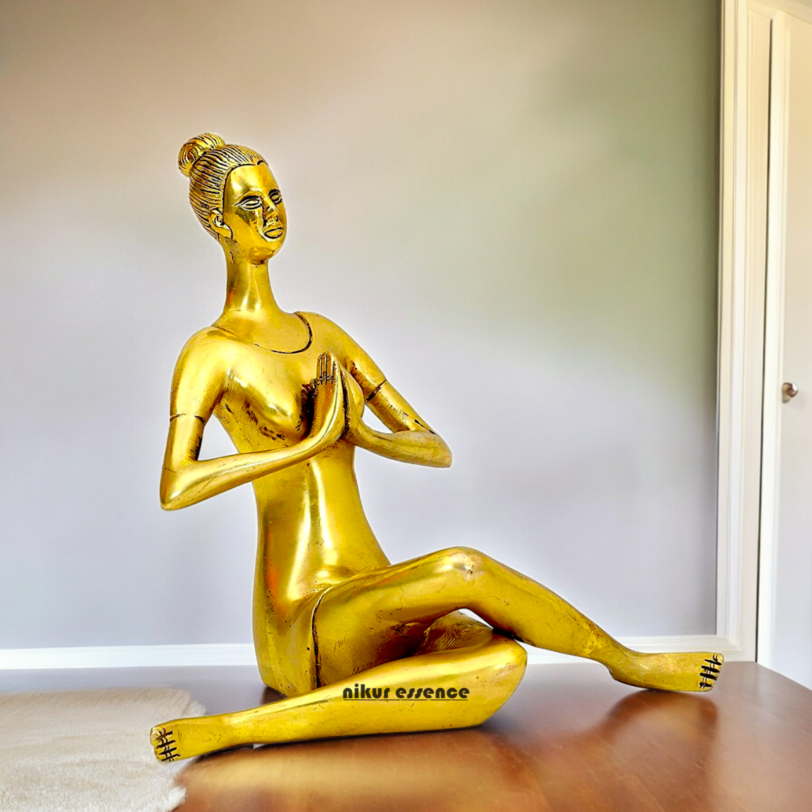 Solid Brass Yoga Lady Statue - 22 cm Nikuressence