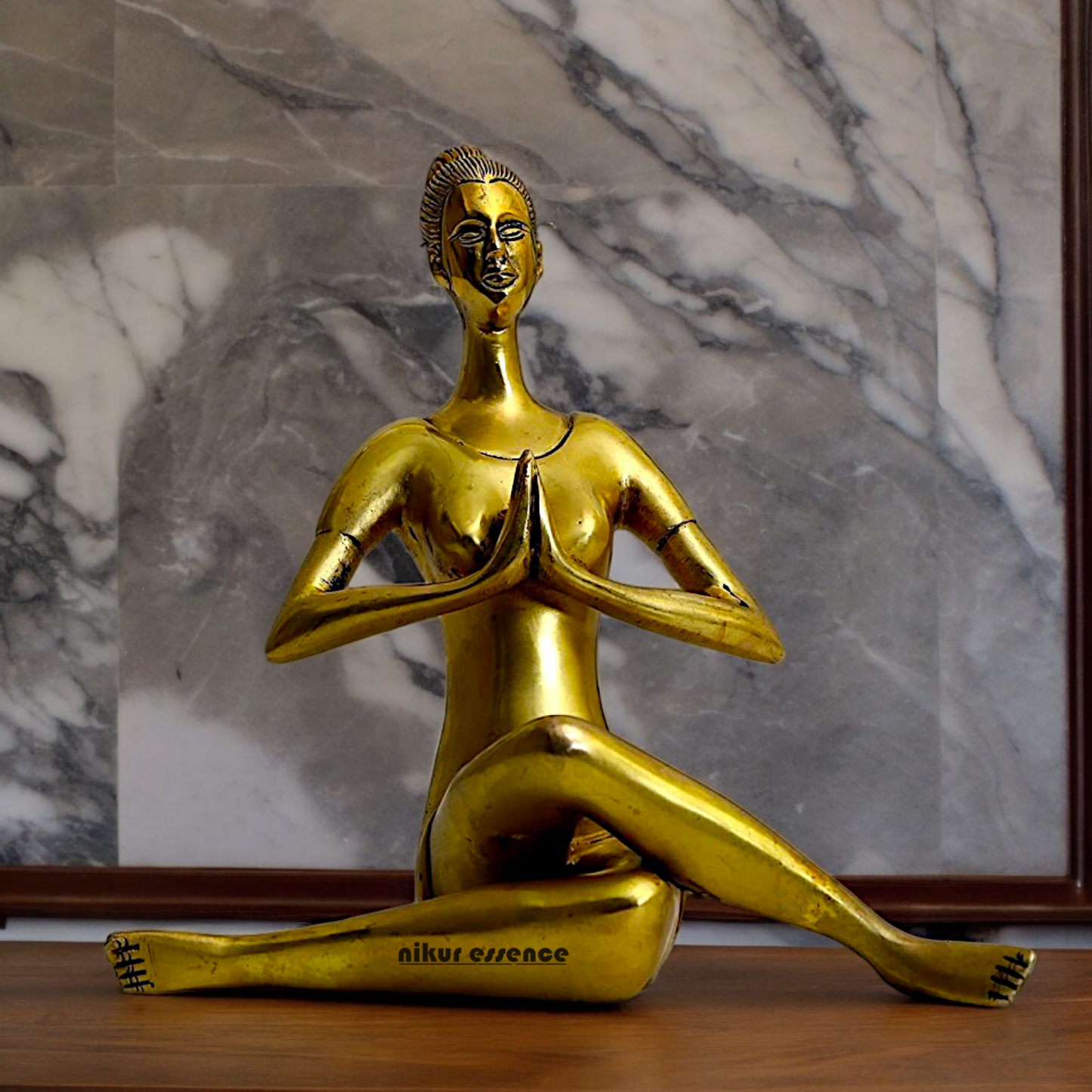 Solid Brass Yoga Lady Statue - 22 cm Nikuressence