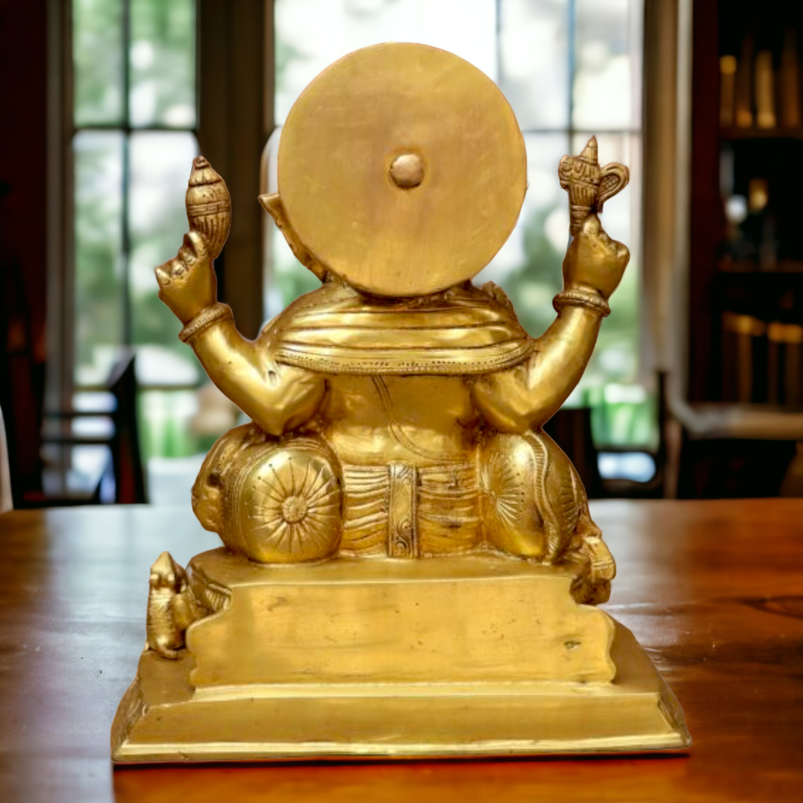 Solid Brass Ganesh Ganpati sitting on singhasan Idol - 13 inches Nikuressence