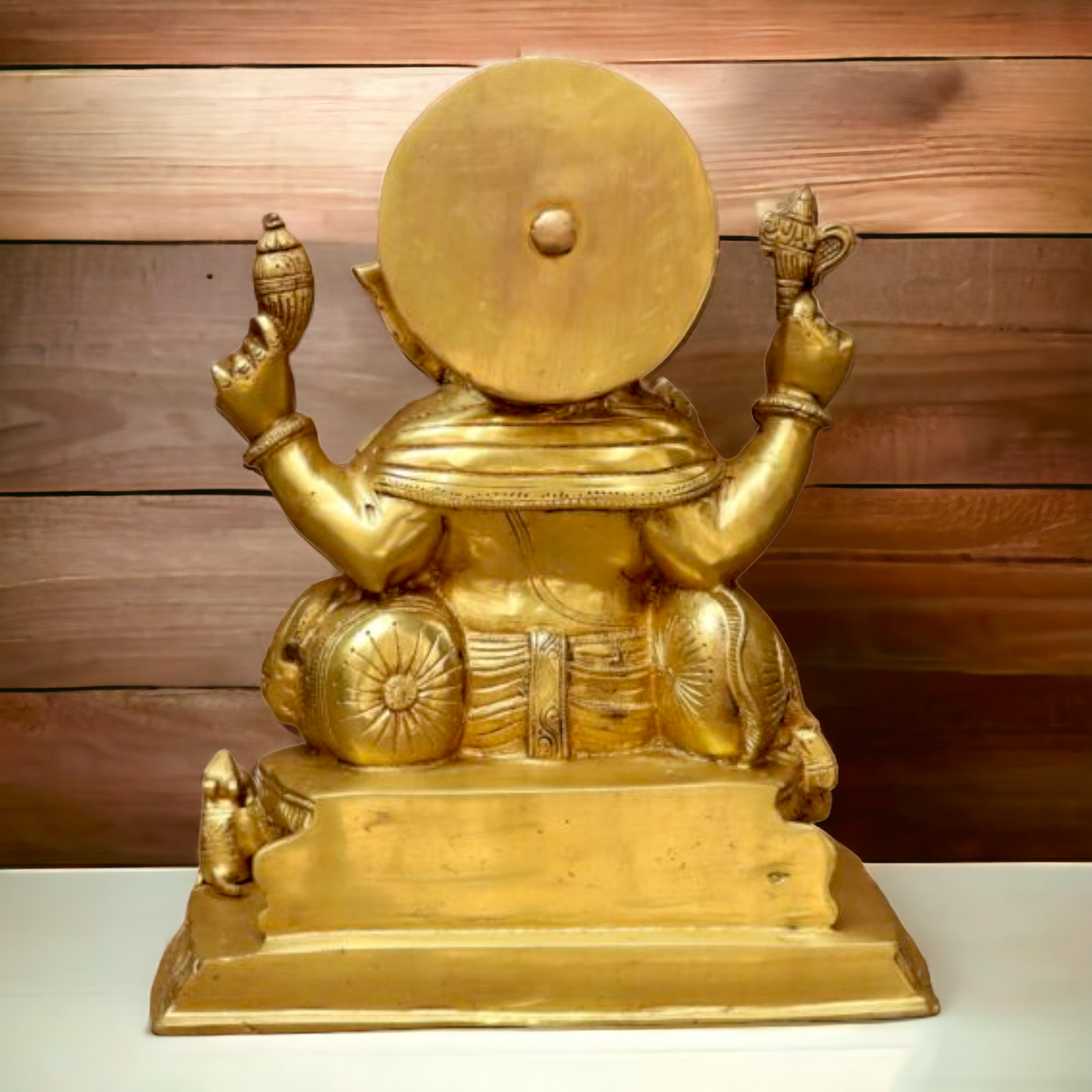 Solid Brass Ganesh Ganpati sitting on singhasan Idol - 13 inches Nikuressence