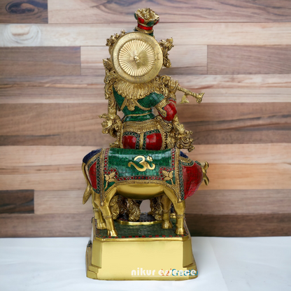 Buy Brass krishna Standing Cow flute with stone work - 29 inches Nikuressence