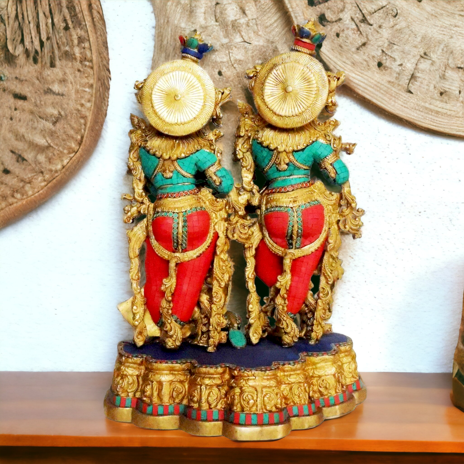 Large Brass Radha Krishna with Stone Work Idol - 29 inches Nikuressence