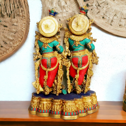 Large Brass Radha Krishna with Stone Work Idol - 29 inches Nikuressence