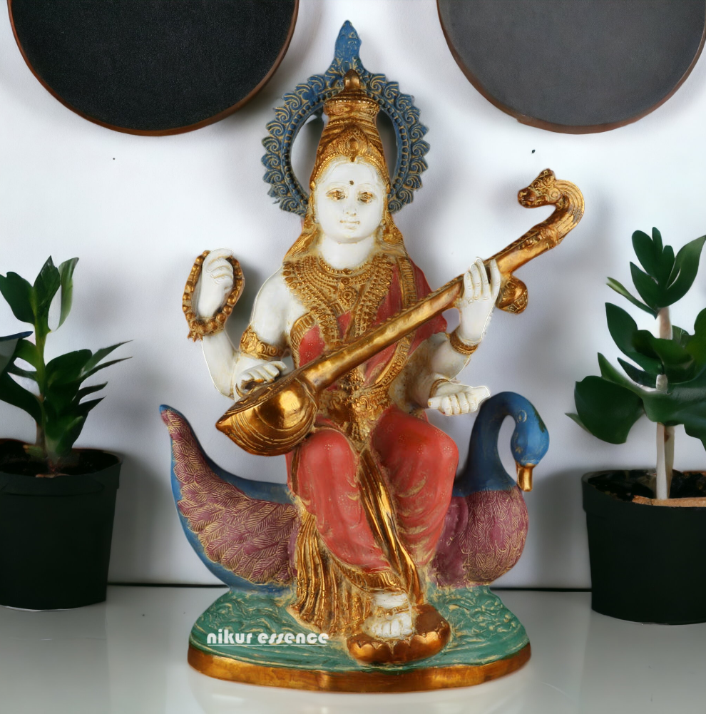 Online Brass Saraswati Sitting on Swan Idol - 28 inches Nikuressence