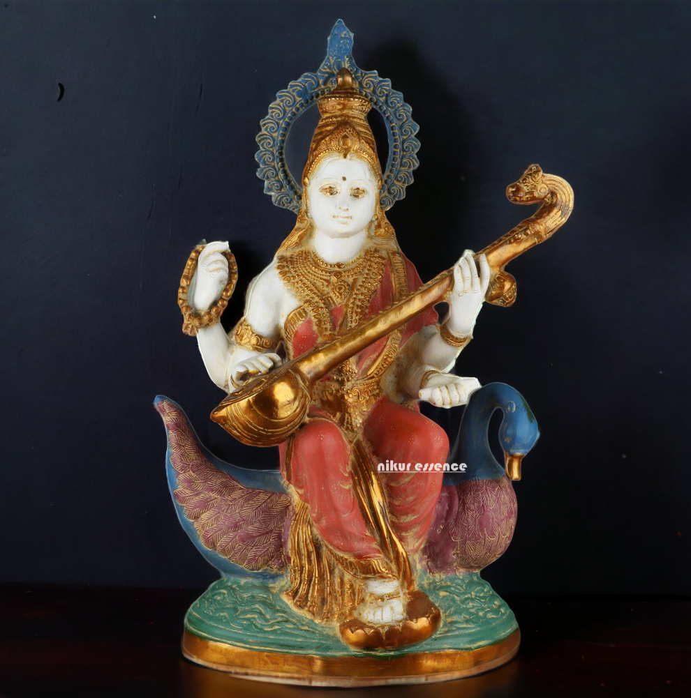 Online Brass Saraswati Sitting on Swan Idol - 28 inches Nikuressence