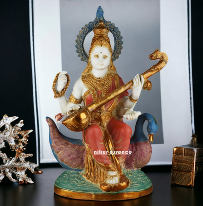 Online Brass Saraswati Sitting on Swan Idol - 28 inches Nikuressence