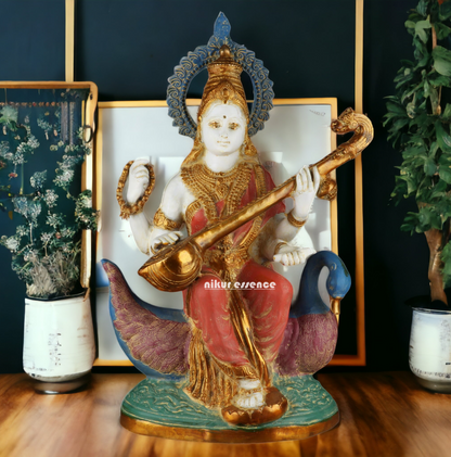 Online Brass Saraswati Sitting on Swan Idol - 28 inches Nikuressence