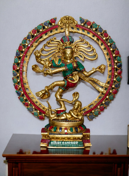 Large solid Brass Natraja Shiva dancing with Stone work Idol - 20.5 inches Nikuressence