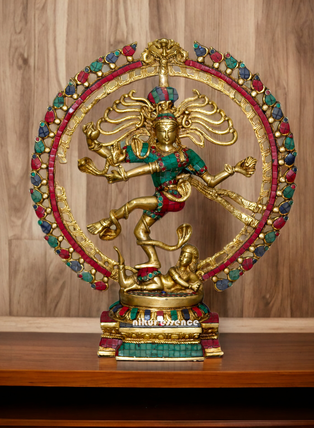 Large solid Brass Natraja Shiva dancing with Stone work Idol - 20.5 inches Nikuressence