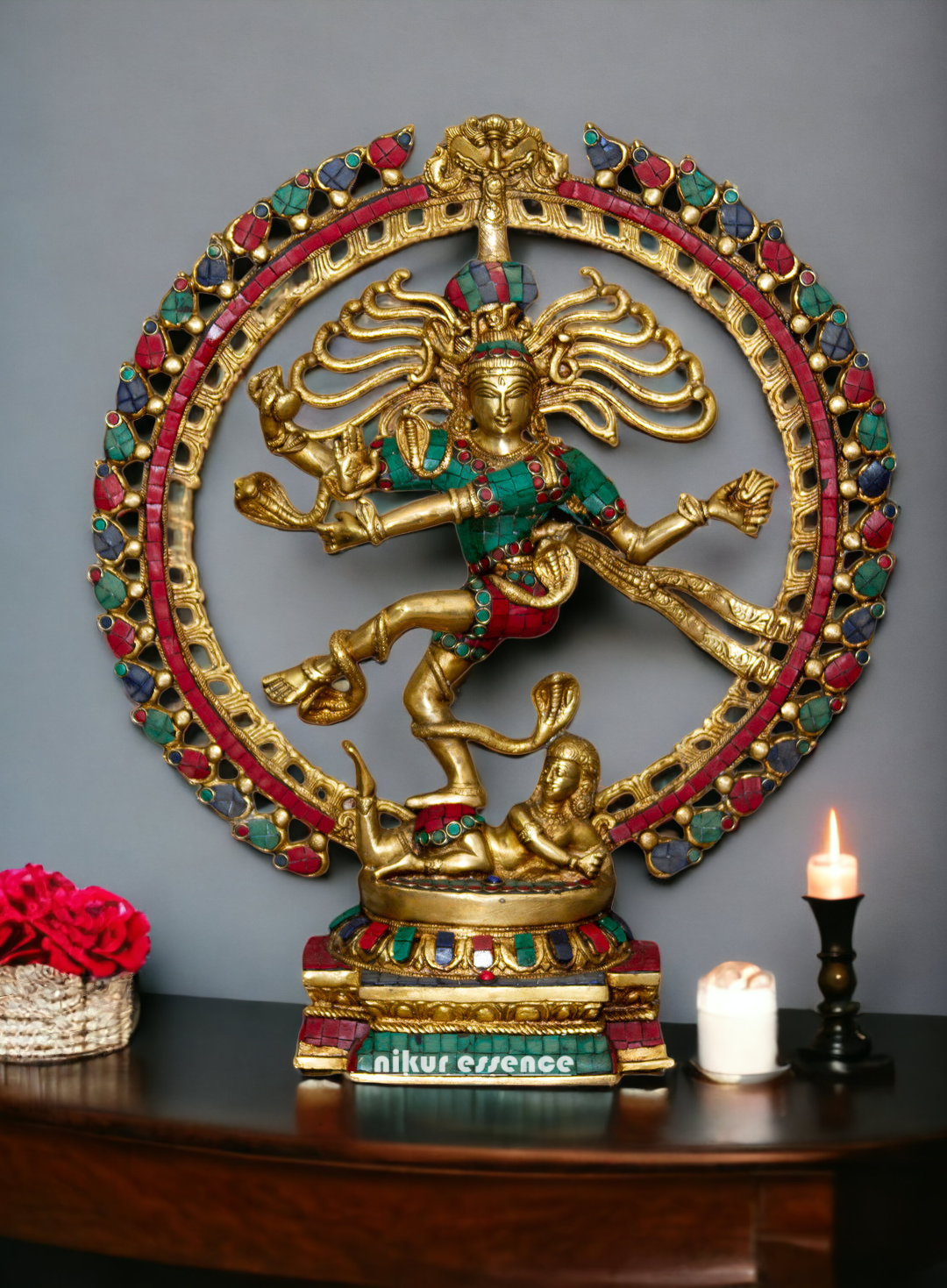 Large solid Brass Natraja Shiva dancing with Stone work Idol - 20.5 inches Nikuressence