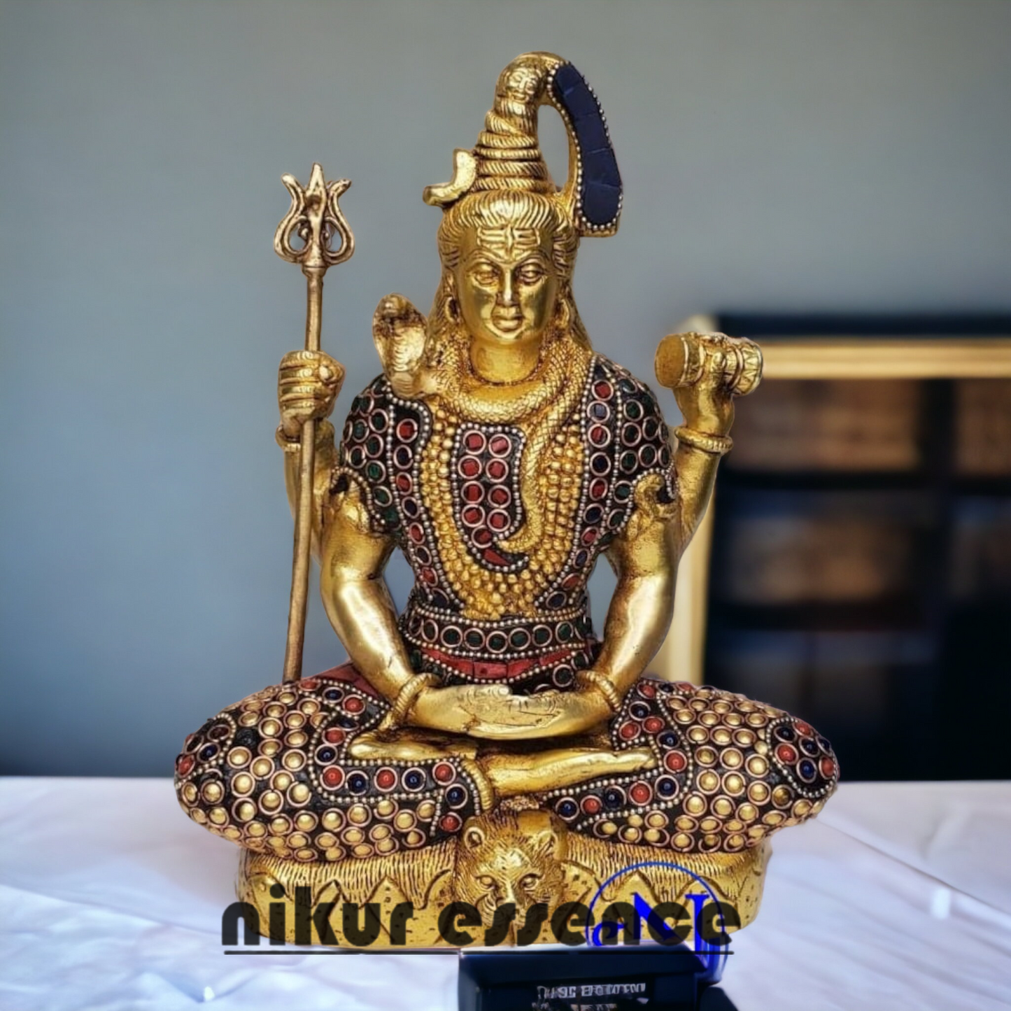 Buy Brass Shiva Meditation Sitting Idol with Stone Work - 10 Inches Nikuressence