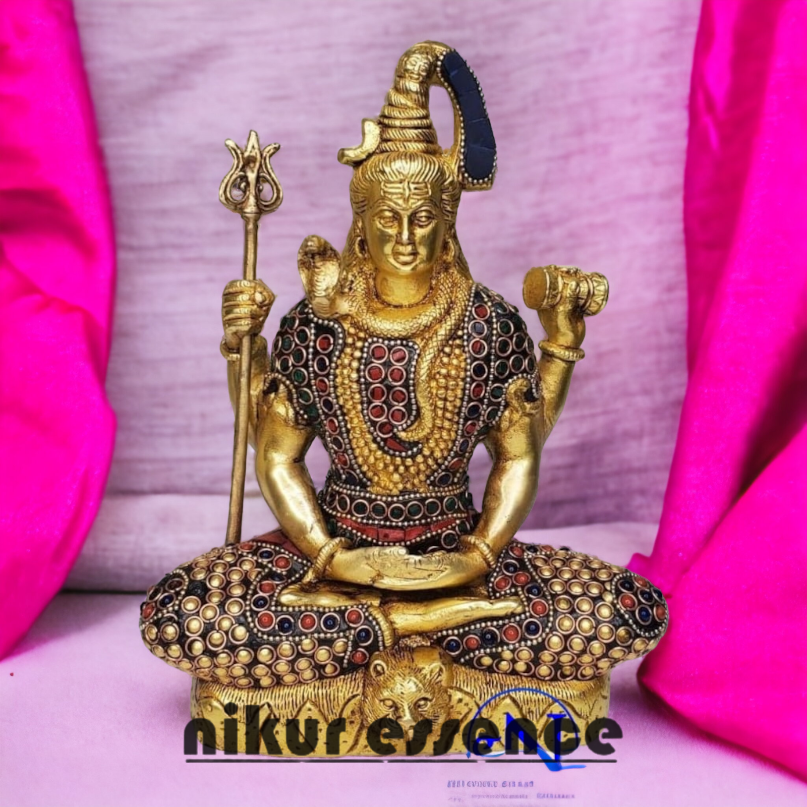 Buy Brass Shiva Meditation Sitting Idol with Stone Work - 10 Inches Nikuressence
