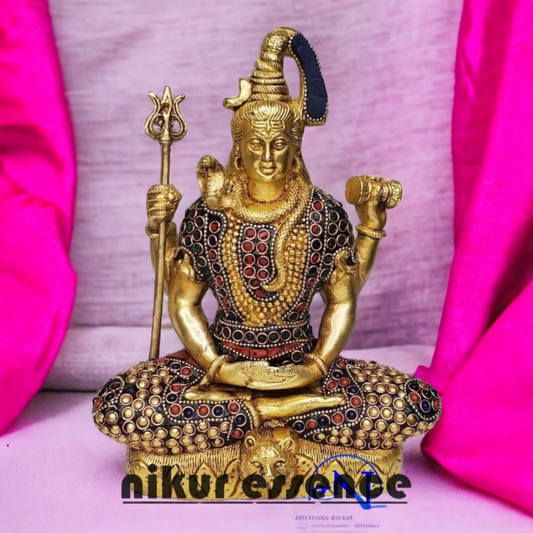 Buy Brass Shiva Meditation Sitting Idol with Stone Work - 10 Inches Nikuressence