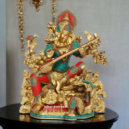 Buy Brass Saraswati Playing Veena with Stone work Idol - 40.64 cm Nikuressence