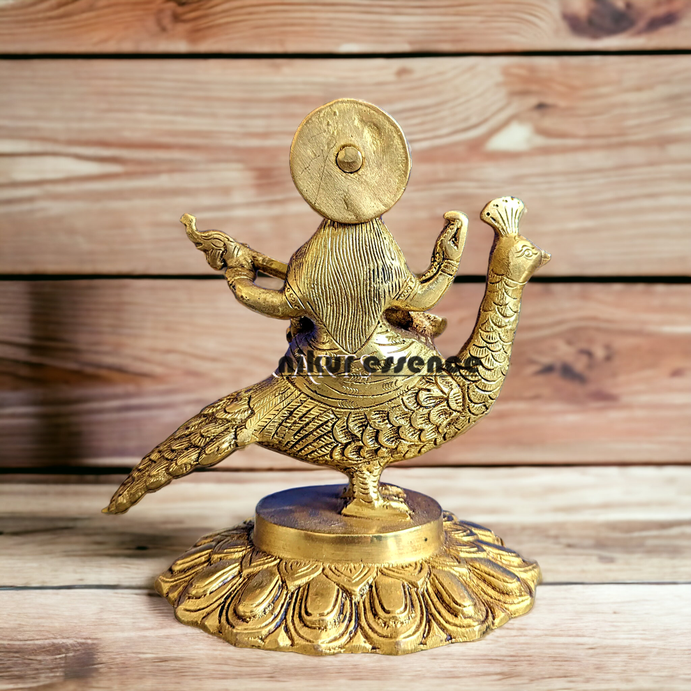 Solid Brass Goddess Saraswati Sitting on Swan Idol - 17.27 cm Nikuressence
