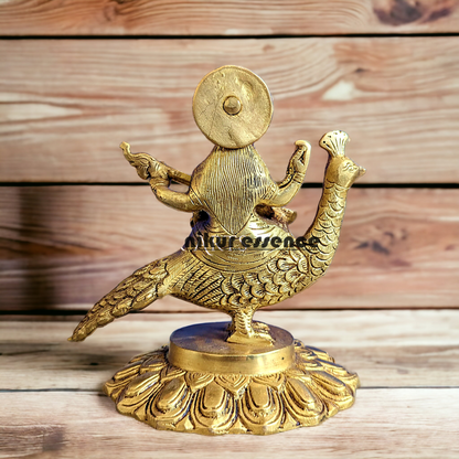 Solid Brass Goddess Saraswati Sitting on Swan Idol - 17.27 cm Nikuressence