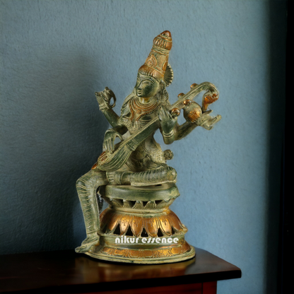 Superfine Brass Saraswati Sitting Idol - 13 Inches Nikuressence
