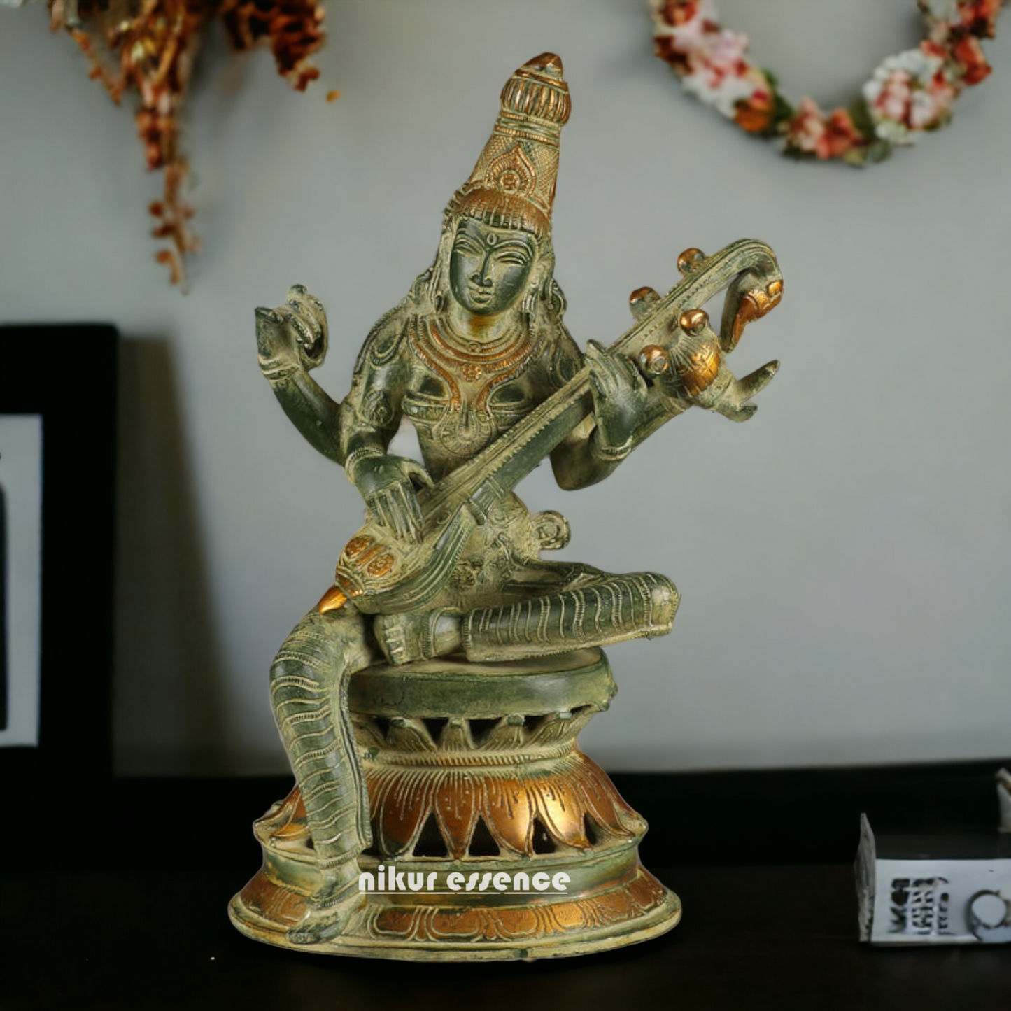 Superfine Brass Saraswati Sitting Idol - 13 Inches Nikuressence