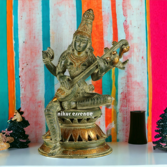 Superfine Brass Saraswati Sitting Idol - 13 Inches Nikuressence