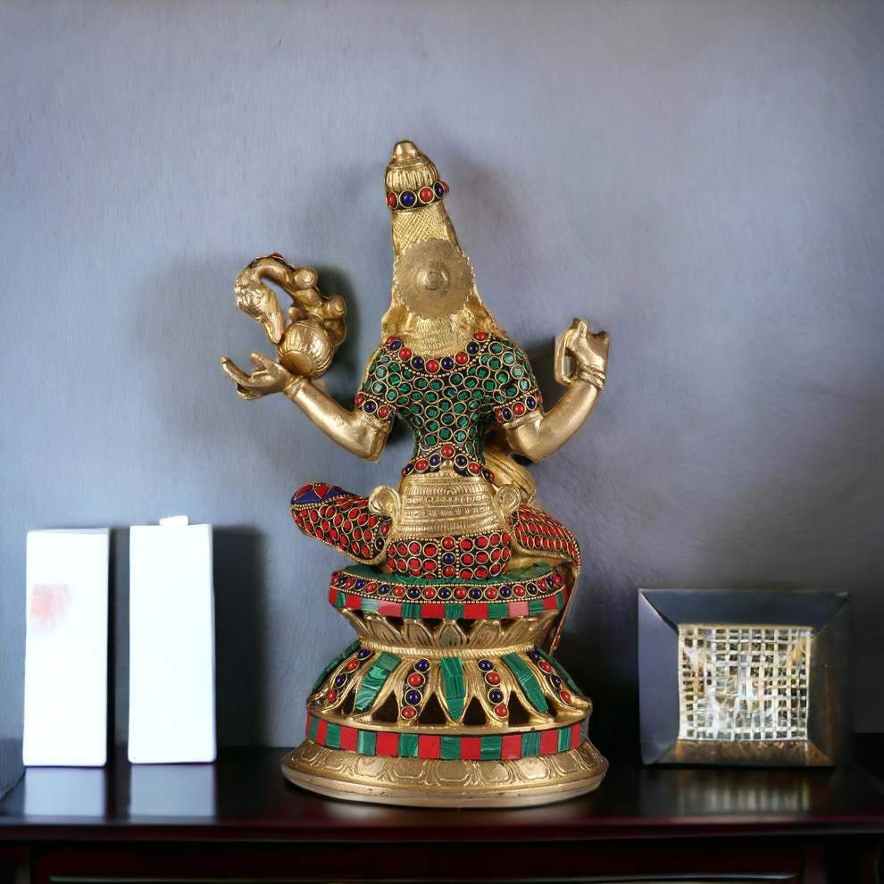 Buy Online Brass Saraswati Playing Veena with Stone work Idol - 13 inches Nikuressence