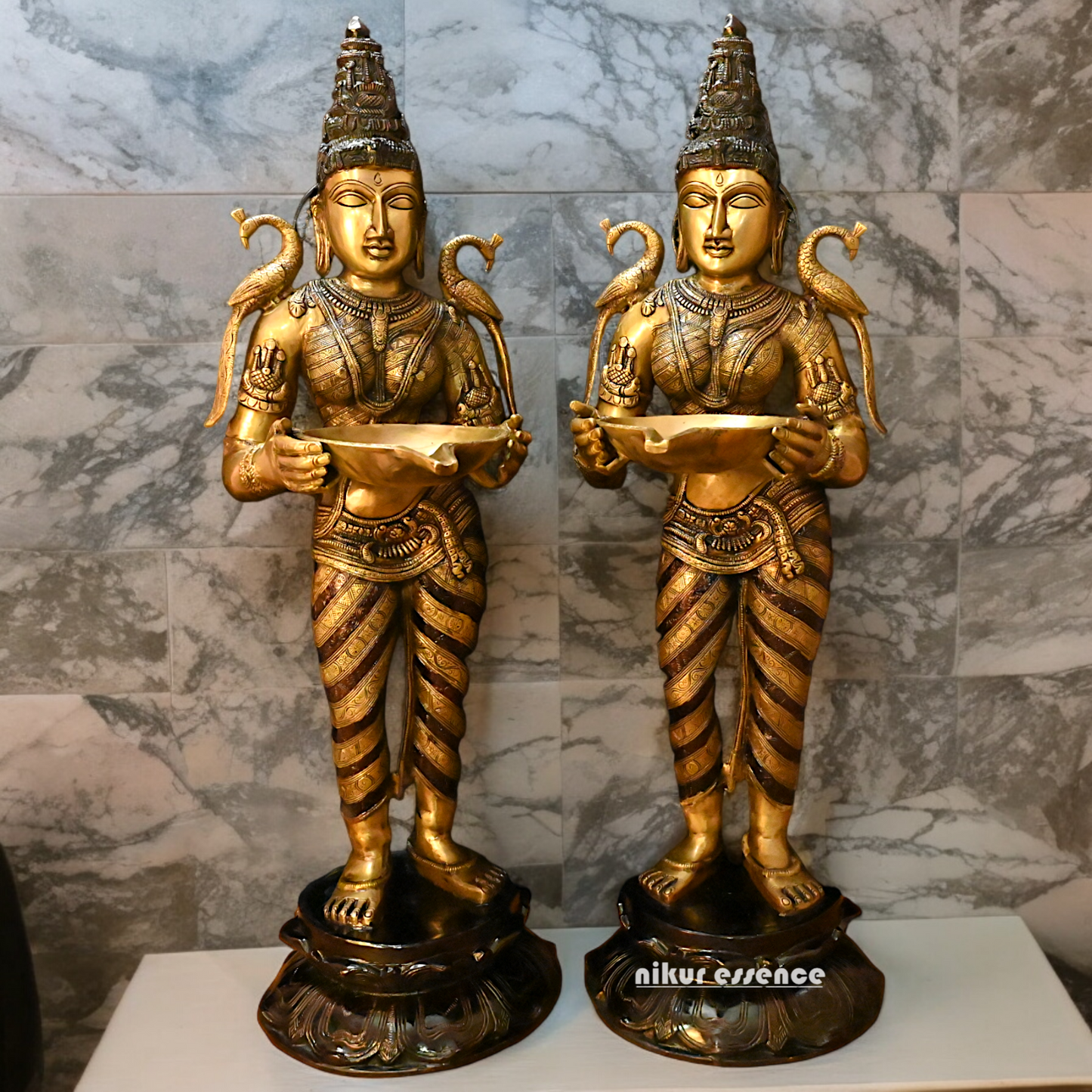 Large Pair Deepalakshmi Traditional lamp idol - 37 inches Nikuressence