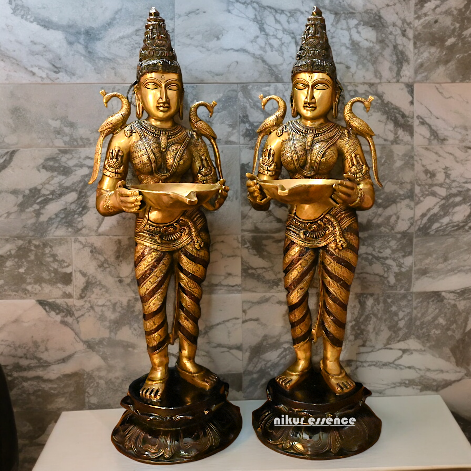 Large Pair Deepalakshmi Traditional lamp idol - 37 inches Nikuressence