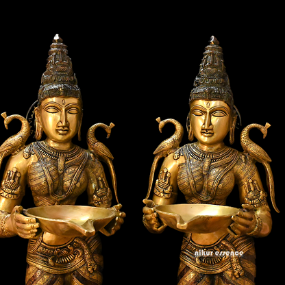 Large Pair Deepalakshmi Traditional lamp idol - 37 inches Nikuressence