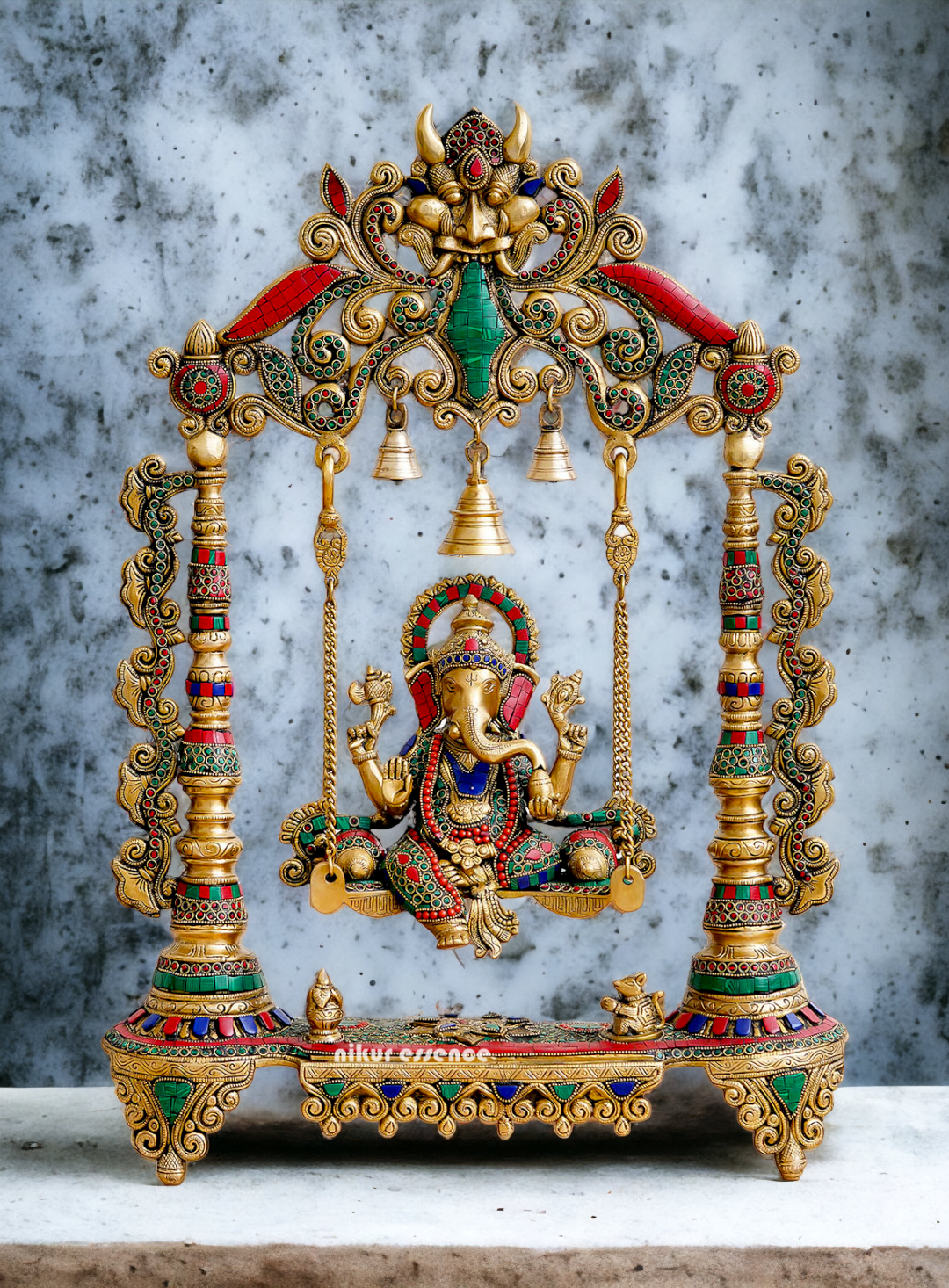 Buy Online Brass Ganesh Swing Jhula Idol with Stone work - 68 cm Nikuressence